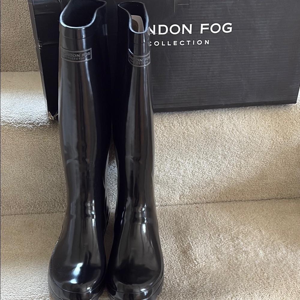 NIB London Fog Tall Glossy Black Rain Boots